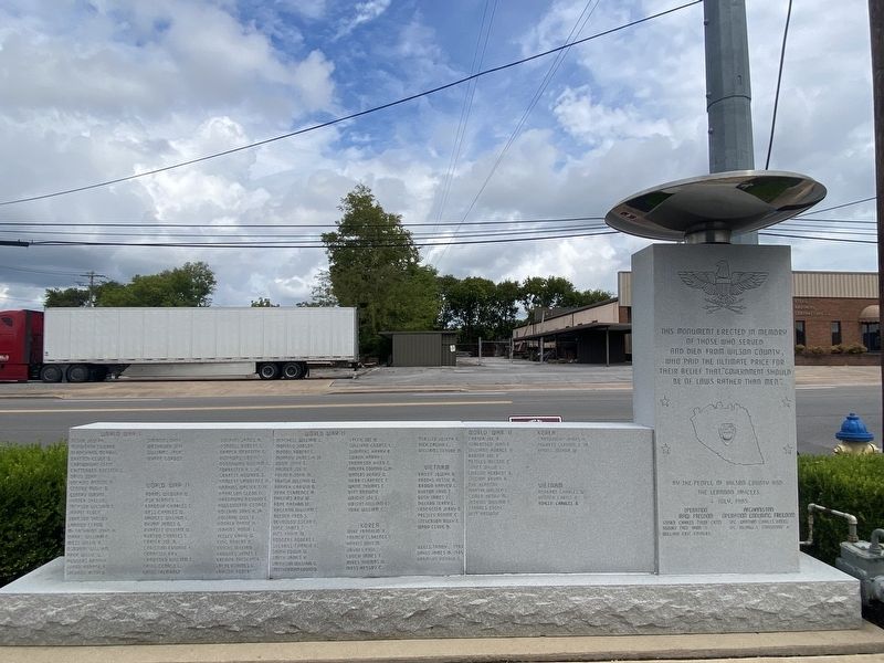 Monument erected in the memory of those who served and died from Wilson County Marker image. Click for full size.
