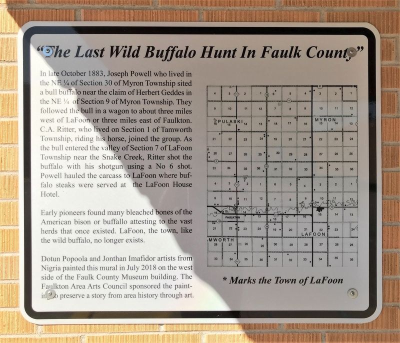<i>"The Last Wild Buffalo Hunt In Faulk County"</i> Marker image. Click for full size.