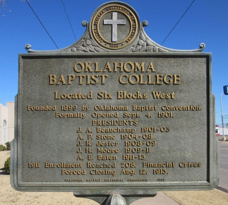 Oklahoma Baptist College Marker image. Click for full size.