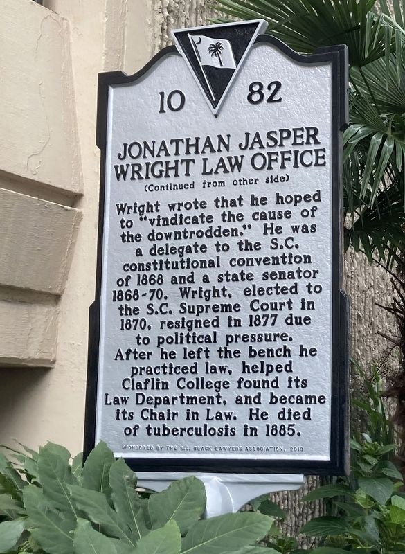Jonathan Jasper Wright Law Office Marker Rear image. Click for full size.