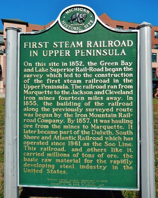 First Steam Railroad in Upper Peninsula Marker image. Click for full size.