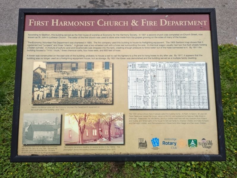 First Harmonist Church and Fire Department Marker image. Click for full size.