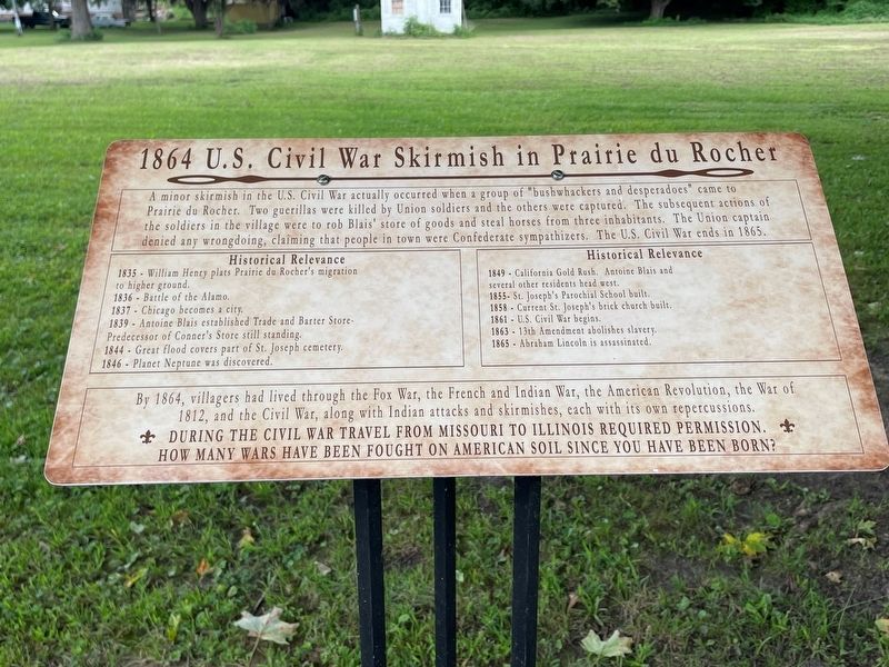 1864 U. S. Civil War Skirmish in Prairie du Rocher Marker image. Click for full size.