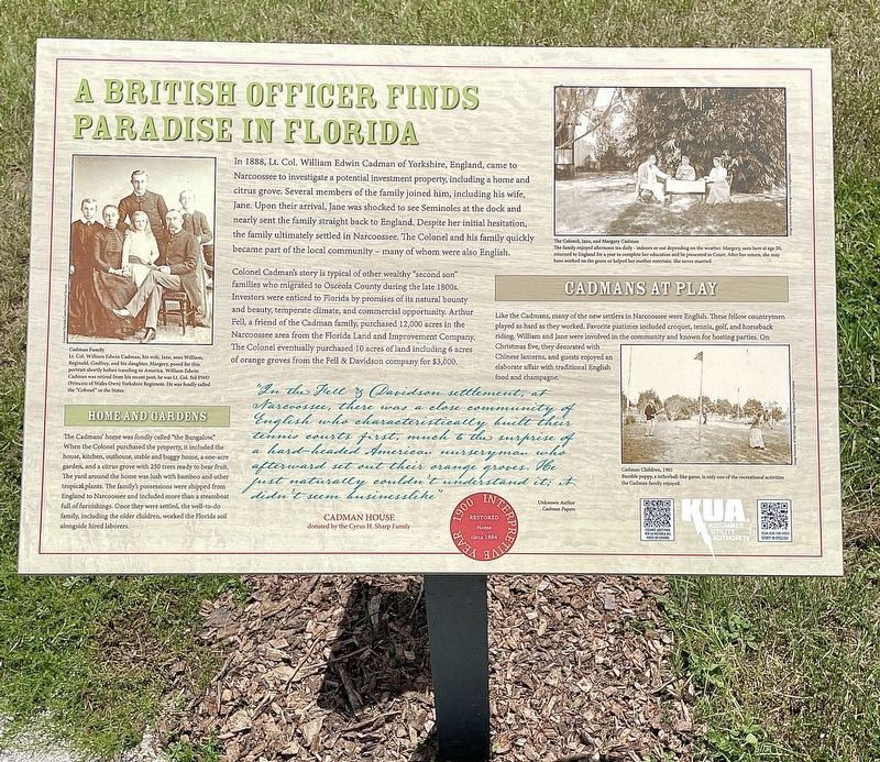 A British Officer Finds Paradise in Florida Marker image. Click for full size.