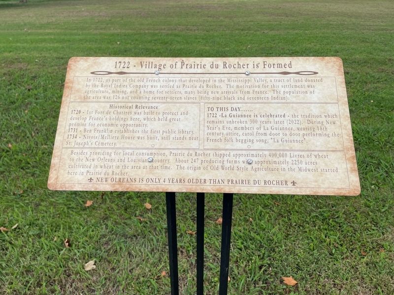 1722 - Village of Prairie du Rocher is Formed Marker image. Click for full size.