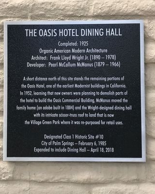 The Oasis Hotel Dining Hall Marker image. Click for full size.