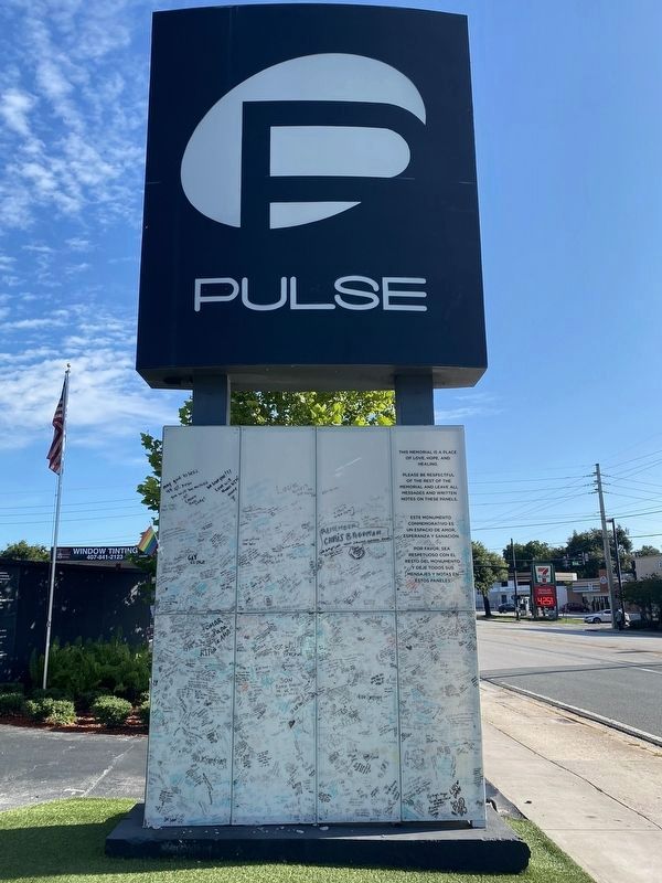 Pulse Nightclub sign and written memorials image. Click for full size.