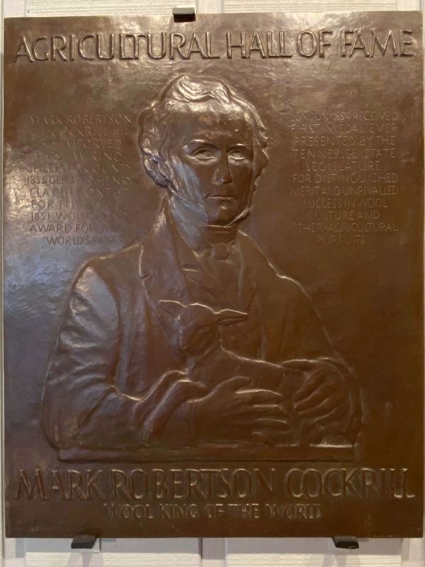 Plaque showing an carving of Mark Robertson Cockrill image. Click for full size.