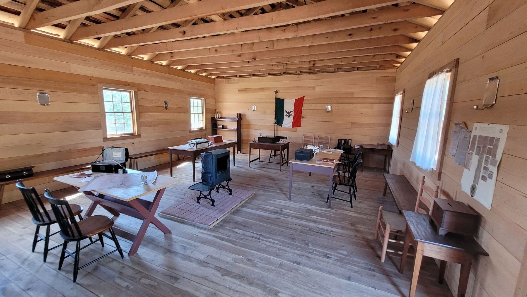 Reproduction of the Courthouse and Convention Hall on the east side of the historic site image. Click for full size.