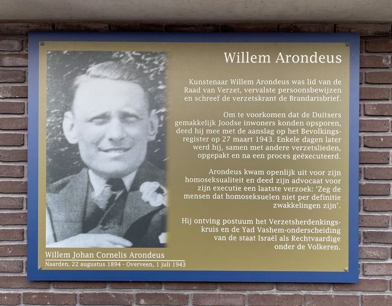 Willem Arondeus Marker. Click for full size. Willem Arondeus Marker image. Click for full size.