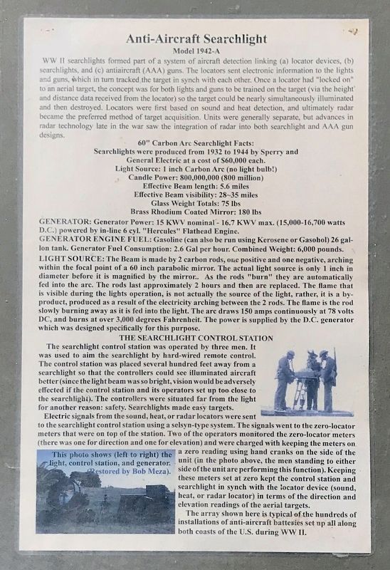 Anti-Aircraft Searchlight Marker. Click for full size. Anti-Aircraft Searchlight Marker image. Click for full size.
