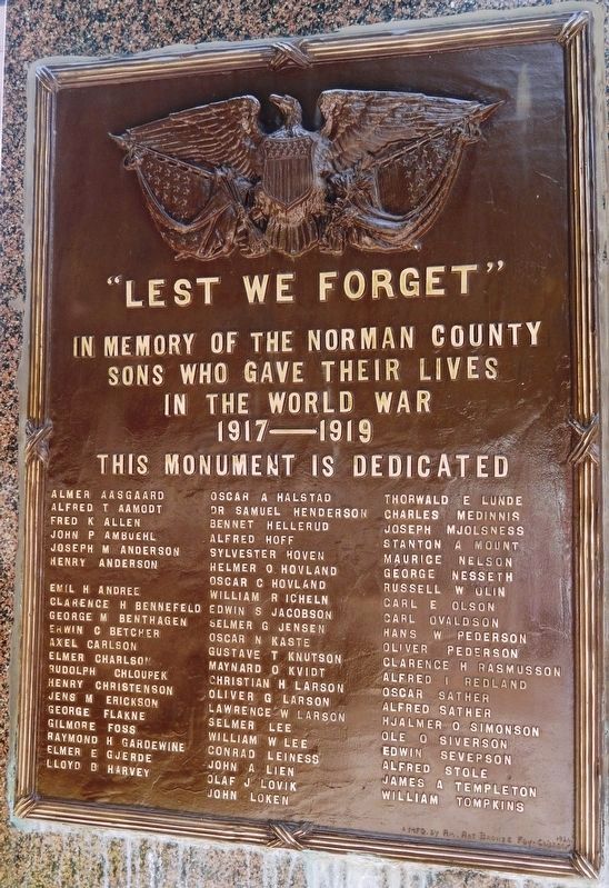 Norman County War Memorial<br>(<i>north tablet</i>) image. Click for full size.