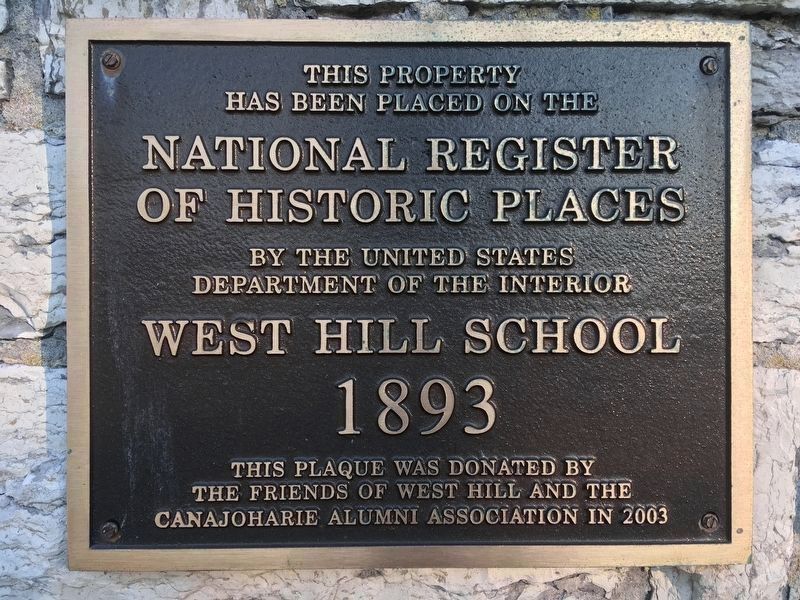 The National Register Plaque on the Canajoharie Academy, also called The West Hill School image. Click for full size.