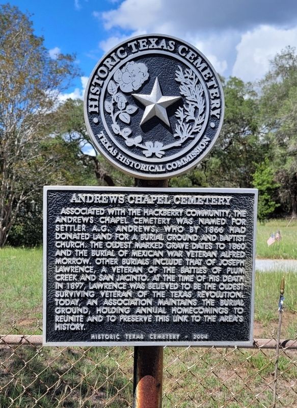 Andrews Chapel Cemetery Marker. Click for full size. Andrews Chapel Cemetery Marker image. Click for full size.