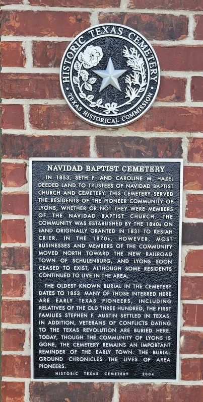 Navidad Baptist Cemetery Marker. Click for full size. Navidad Baptist Cemetery Marker image. Click for full size.
