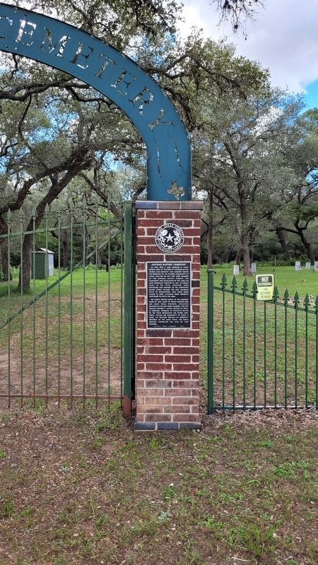 The Navidad Baptist Cemetery Marker on the gate of the cemetery image. Click for full size.