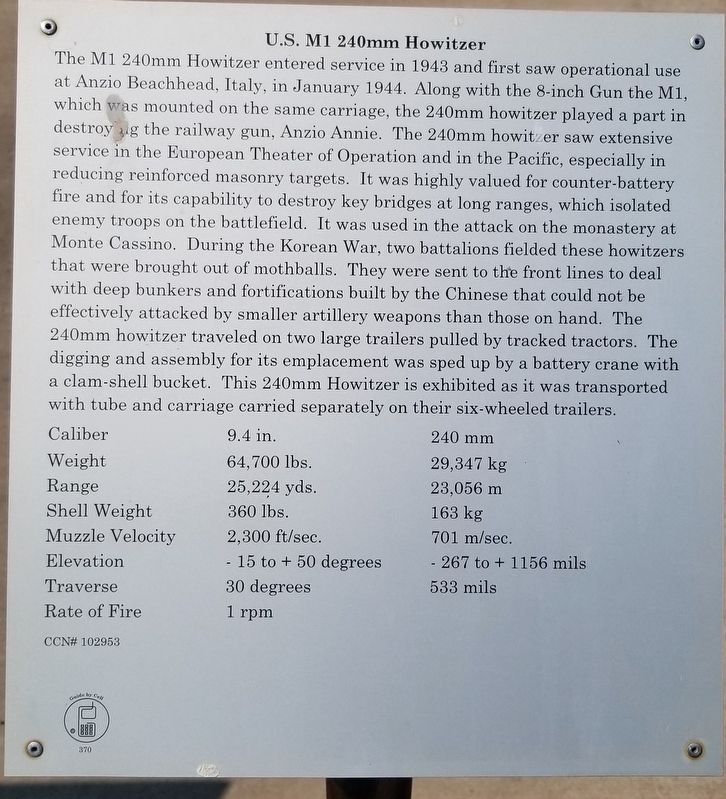 U.S. M1 240mm Howitzer Marker image. Click for full size.