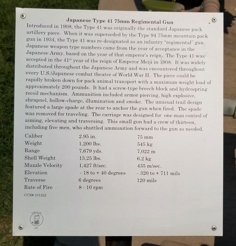 Japanese Type 41 75mm Regimental Gun Marker image. Click for full size.
