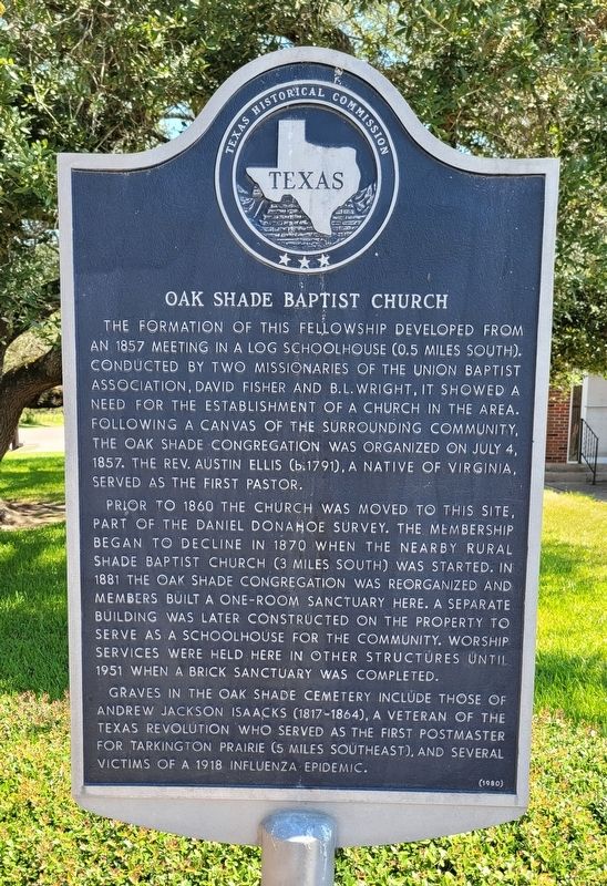 Oak Shade Baptist Church Marker image. Click for full size.