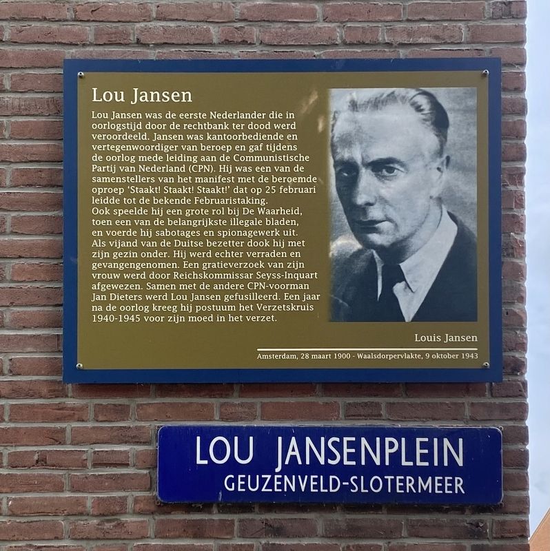 Lou Jansen Marker. Click for full size. Lou Jansen Marker image. Click for full size.