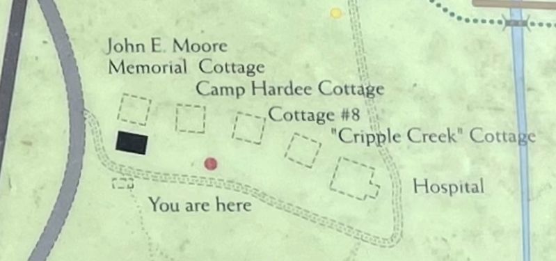 Snapshot of map on marker showing the cottages in relation to the marker (red dot). image. Click for full size.