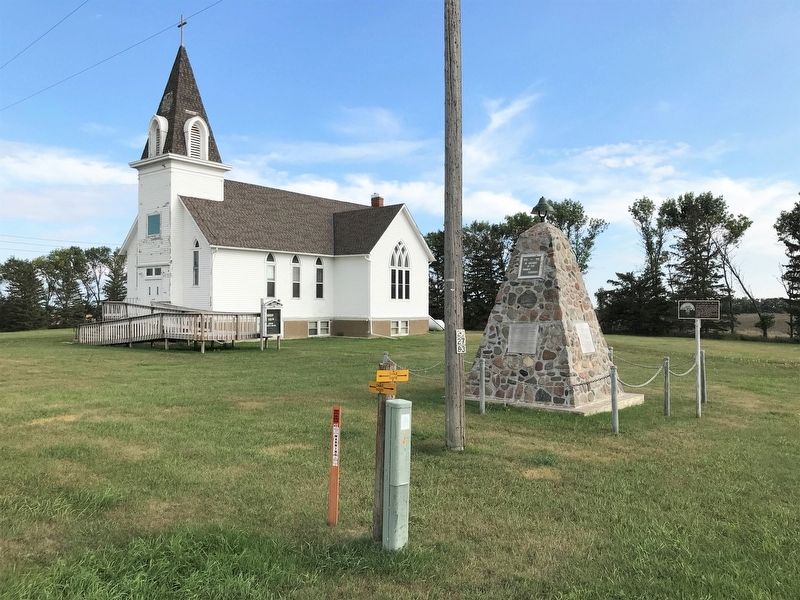 Savo Monument, Marker, & Savo Lutheran Church image. Click for full size.