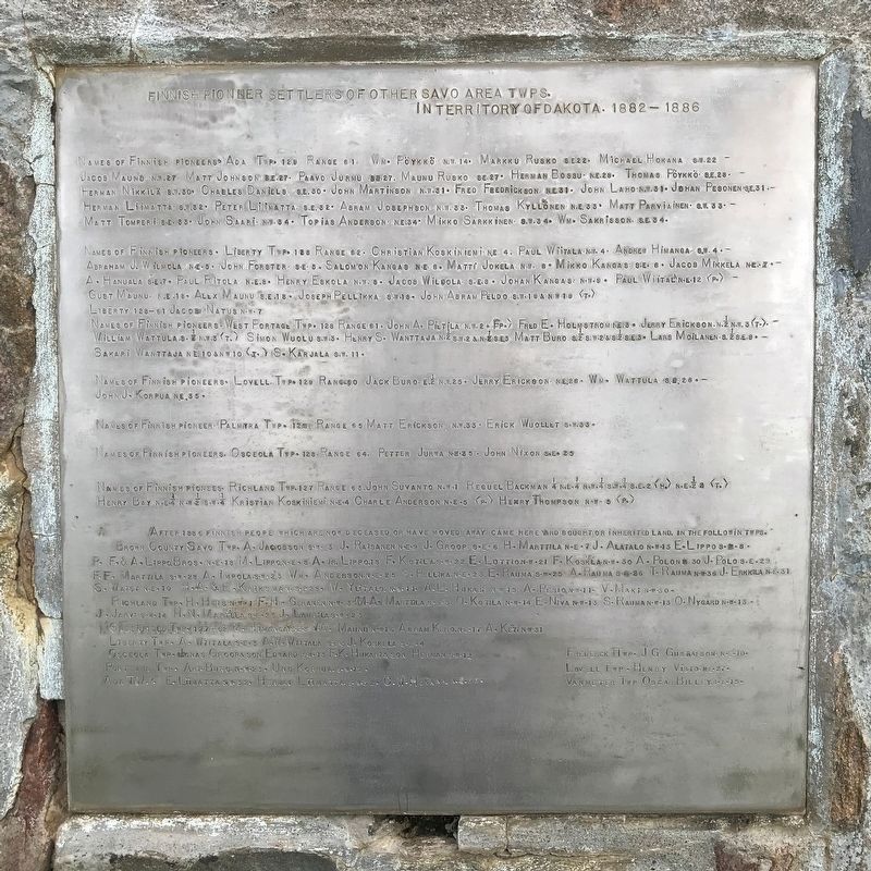 In Memory of the Finnish Pioneers Marker <i>(south side)</i> image. Click for full size.