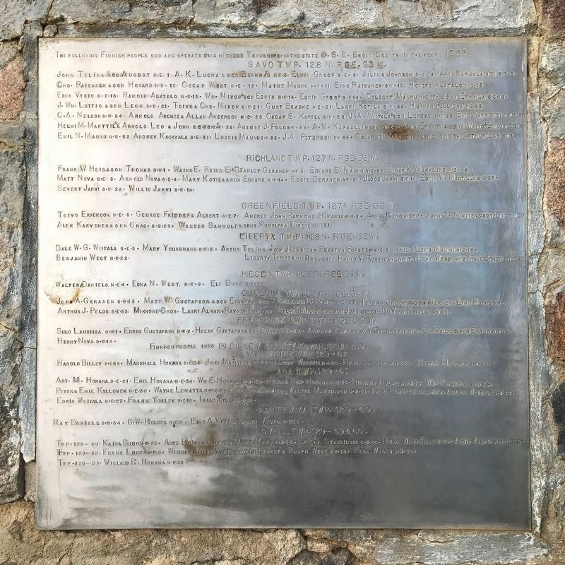 In Memory of the Finnish Pioneers Marker <i>(north side)</i> image. Click for full size.
