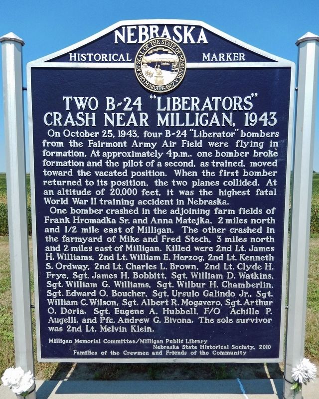 Two B-24 "Liberators" Crash Near Milligan, 1943 Marker image. Click for full size.