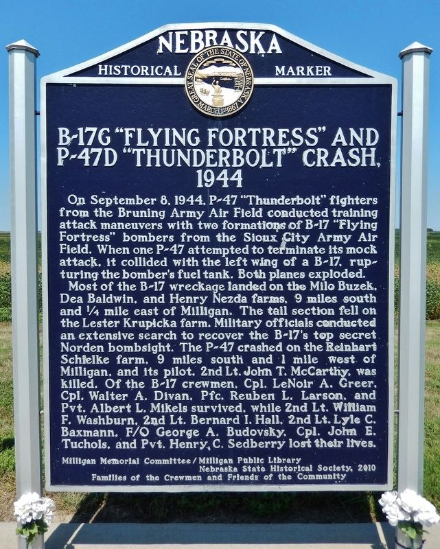 B-17G "Flying Fortress" and P-47D "Thunderbolt" Crash, 1944 Marker image. Click for full size.