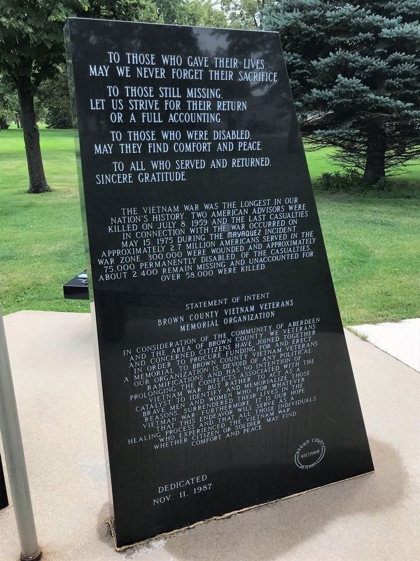 Aberdeen, South Dakota Vietnam Veterans Memorial (south section, side 2). Click for full size. Aberdeen, South Dakota Vietnam Veterans Memorial (south section, side 2) image. Click for full size.