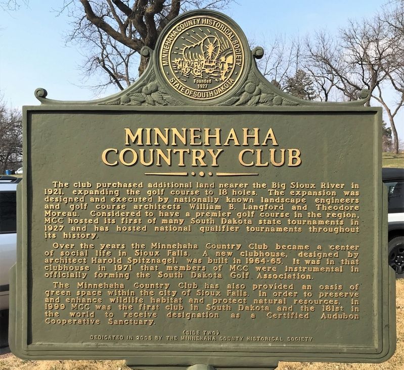 Minnehaha Country Club Marker <i>(Side two)</i> image. Click for full size.