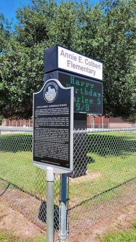 Annie Colbert - Rosenwald School Marker next to the Annie E. Colbert Elementary School Sign image. Click for full size.