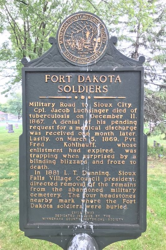 Fort Dakota Soldiers Marker <i>(Side two)</i>. Click for full size. Fort Dakota Soldiers Marker <i>(Side two)</i> image. Click for full size.