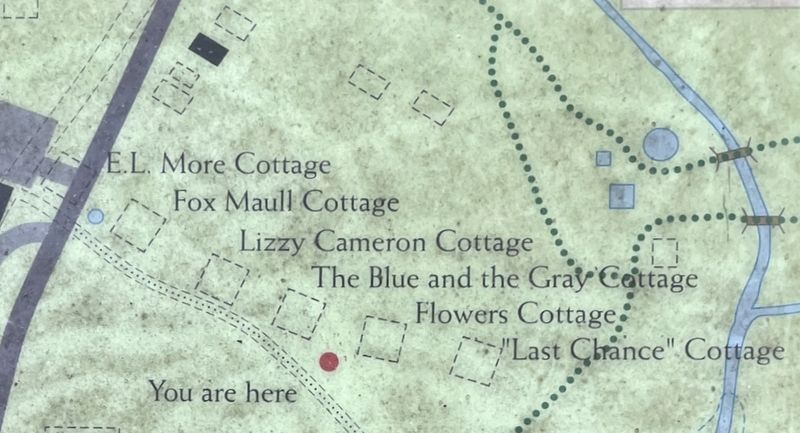Snapshot of marker map showing former locations of Cottages. image. Click for full size.