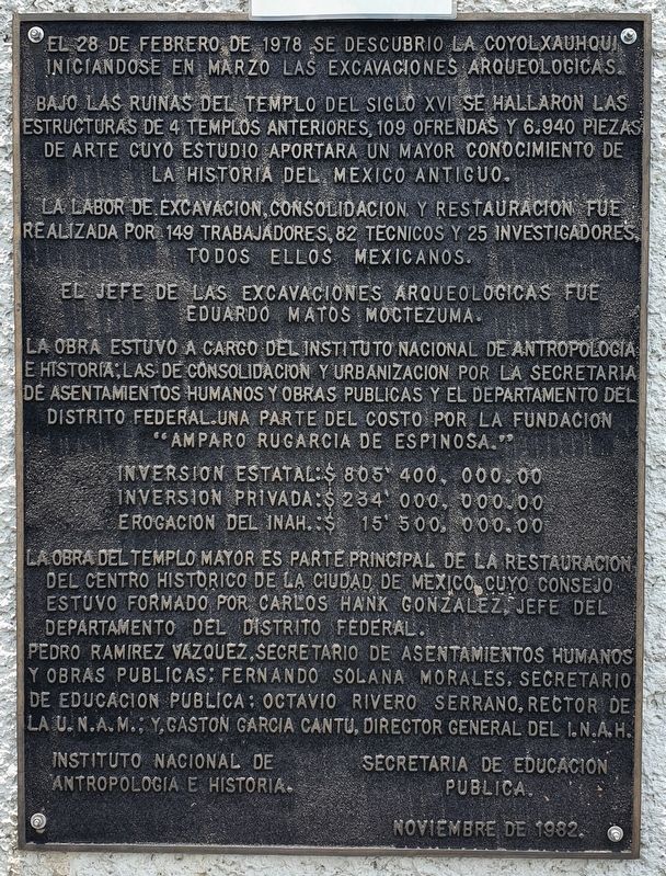 Templo Mayor Museum Marker. Click for full size. Templo Mayor Museum Marker image. Click for full size.