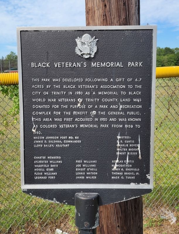 Black Veteran's Memorial Park Marker image. Click for full size.