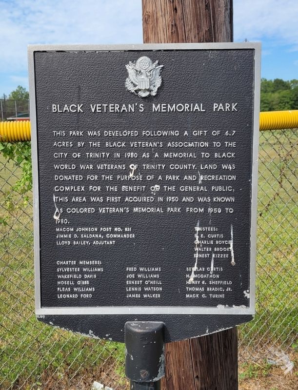 Black Veteran's Memorial Park Marker. Click for full size. Black Veteran's Memorial Park Marker image. Click for full size.