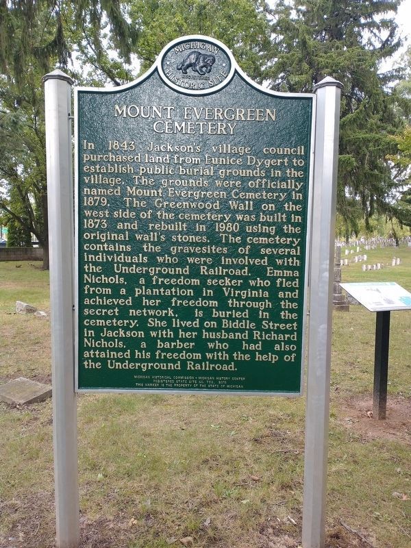 Mount Evergreen Cemetery side of the marker. Click for full size. Mount Evergreen Cemetery side of the marker image. Click for full size.