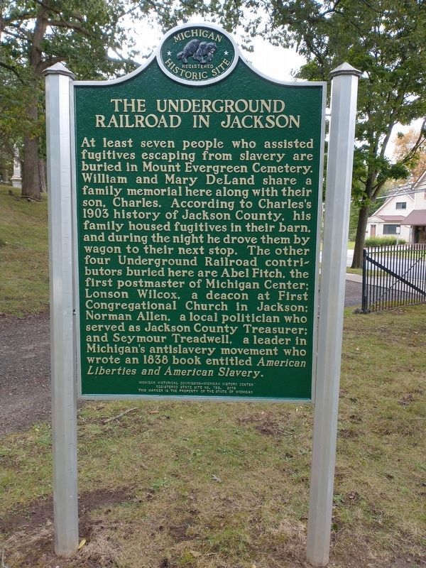 The Underground Railroad In Jackson side of the marker image. Click for full size.
