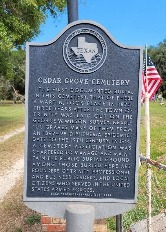 Cedar Grove Cemetery Marker image. Click for full size.