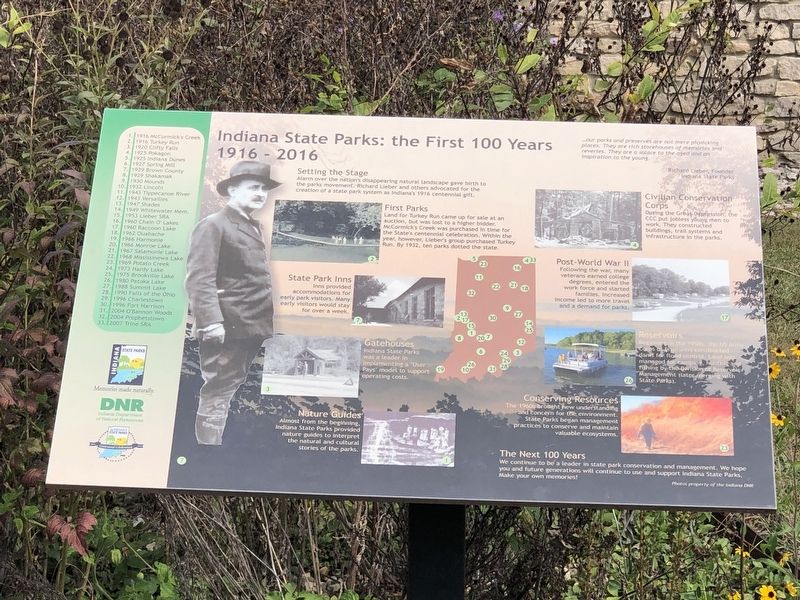Indiana State Parks: The First 100 Years 1916-2016 Marker image. Click for full size.