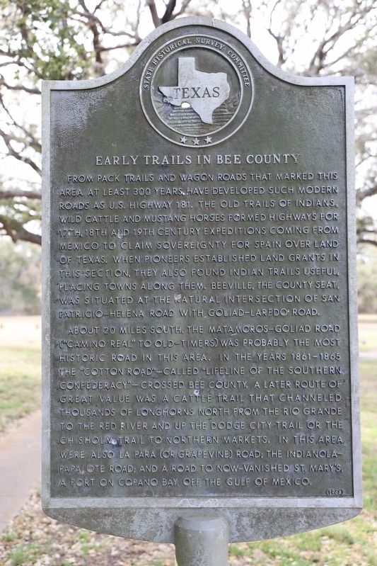 Early Trails in Bee County Marker image. Click for full size.