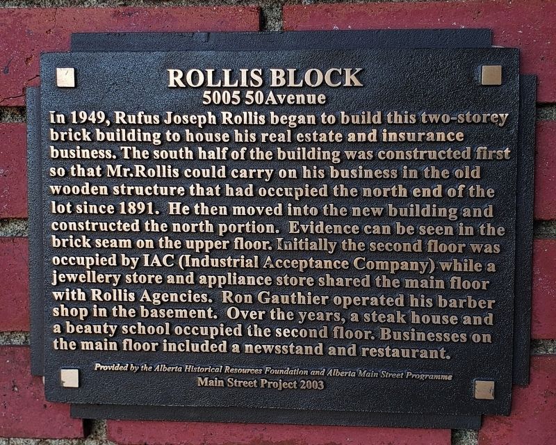 Rollis Block Marker<br>(<i>older marker on northwest corner of building</i>) image. Click for full size.