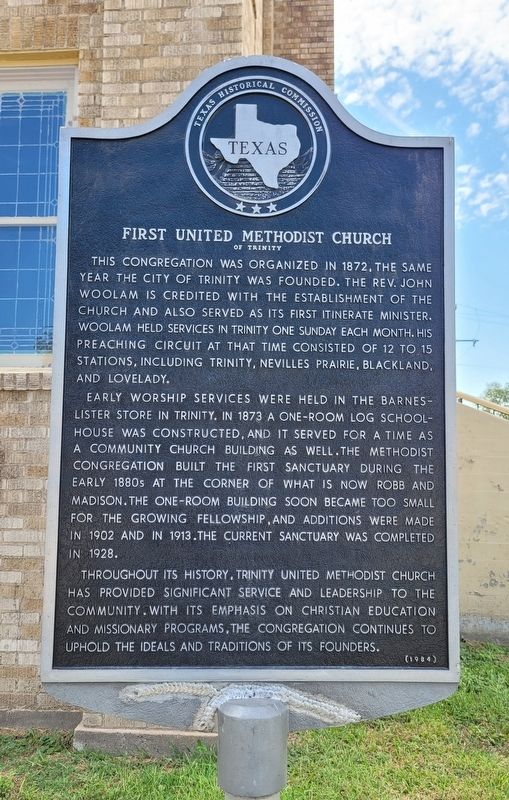 First United Methodist Church of Trinity Marker image. Click for full size.