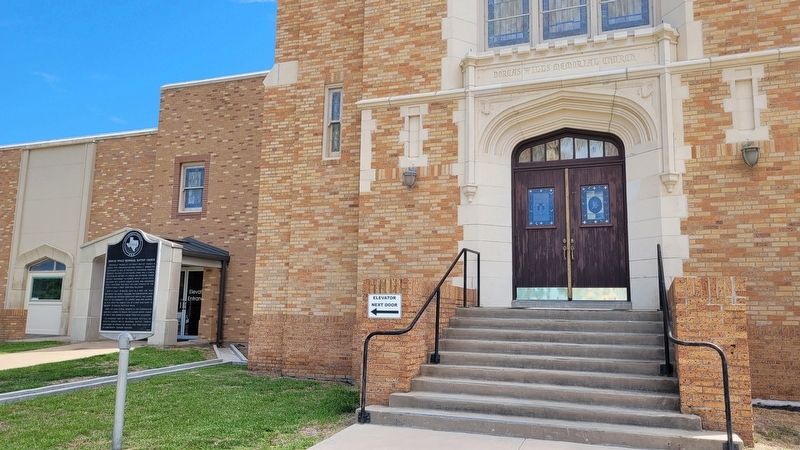 The front entrance to the Dorcas Wills Memorial Baptist Church and Marker. Click for full size. The front entrance to the Dorcas Wills Memorial Baptist Church and Marker image. Click for full size.
