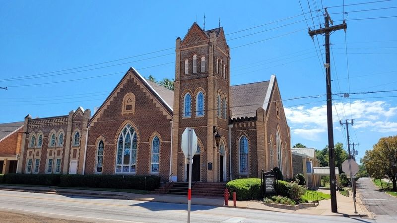 The view of the First Methodist Church from across Goliad Avenue. Click for full size. The view of the First Methodist Church from across Goliad Avenue image. Click for full size.