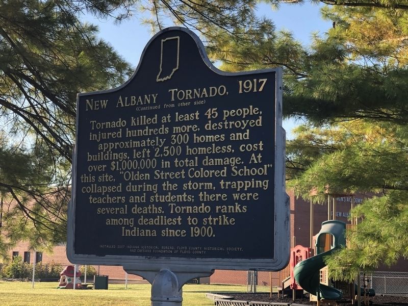 New Albany Tornado, 1917 Marker (side B) image. Click for full size.
