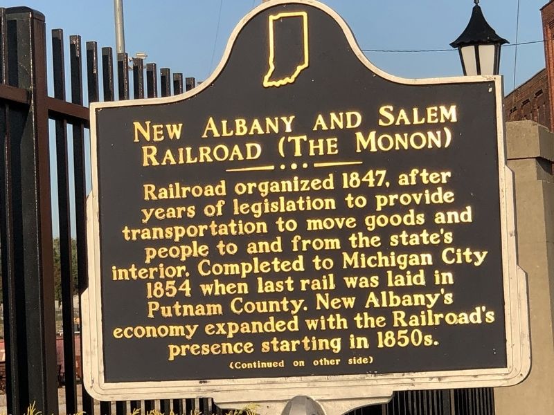 New Albany and Salem Railroad (The Monon) Marker (side A) image. Click for full size.