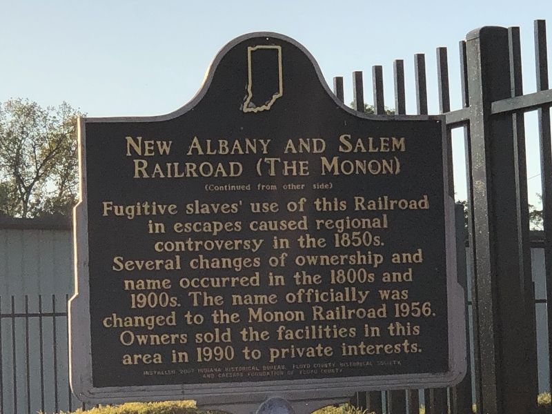 New Albany and Salem Railroad (The Monon) Marker (side B) image. Click for full size.
